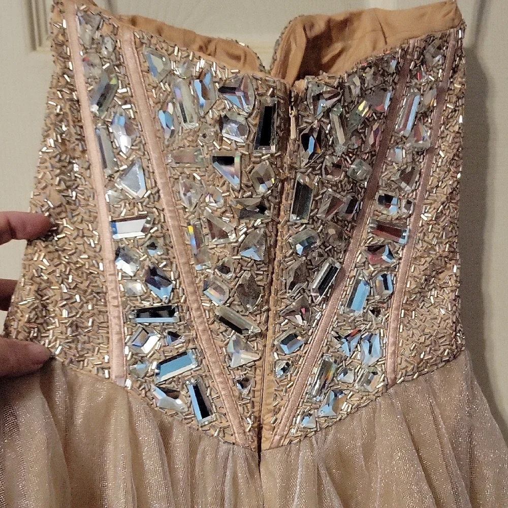 Sherri Hill Tan and Cream Prom Dress - Picture 3 of 4